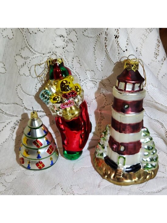 unmarked Other - Blown Glass Christmas Ornaments Set: Teddy Bear Stocking Christmas Tree & Lighth
